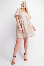 Load image into Gallery viewer, V Neck Leopard Print Dress with Ruffled Sleeves - Curvy
