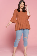 Load image into Gallery viewer, Eyelet Lace Knit Babydoll Top - Rust *Curvy
