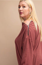 Load image into Gallery viewer, Wide Boat- Neck Textured Knit Top - Brick *Curvy
