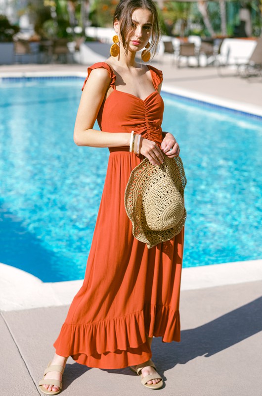 Ruffle Hem & Sleeve Dress - Ginger – Ivy & Elise Boutique