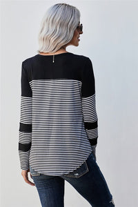 Striped Long Sleeve Top with Patch Pocket