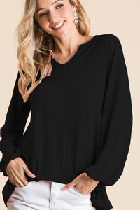 Black Crepe Knit Top with Bubble Sleeves