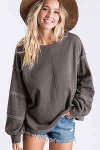 Vintage Style Knit Top - Charcoal