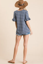 Load image into Gallery viewer, Navy Striped Knit Top with Ruffle Tier Sleeve
