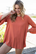 Load image into Gallery viewer, Ruffle Sleeve Tunic Top - Rust
