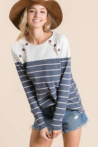 Navy/Ivory Striped Long Sleeve Top