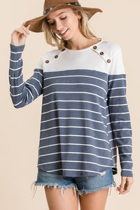 Navy/Ivory Striped Long Sleeve Top