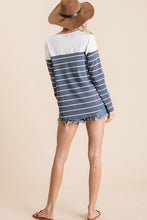 Load image into Gallery viewer, Navy/Ivory Striped Long Sleeve Top
