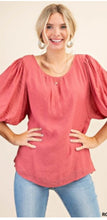 Load image into Gallery viewer, Balloon Sleeve Blouse with Shirring Neckline
