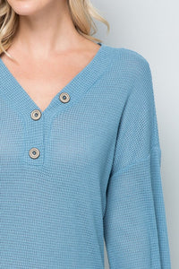Button Trimmed Waffle Top