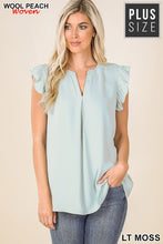 Load image into Gallery viewer, Woven Ruffle Sleeve High-Low Top *Curvy
