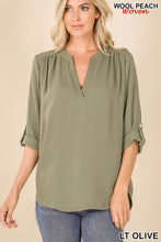 Load image into Gallery viewer, Henley Blouse Split Neck with Roll up Sleeve
