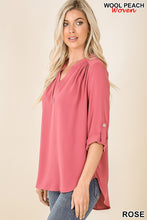 Load image into Gallery viewer, Henley Blouse Split Neck with Roll up Sleeve
