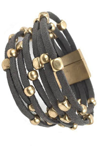 Suede with Metal Beads Magnetic  Bracelet