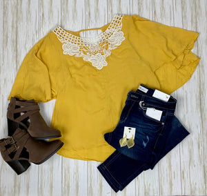 Yellow Top with Crochet Detail