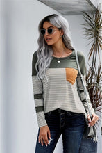 Load image into Gallery viewer, Striped Long Sleeve Top with Patch Pocket
