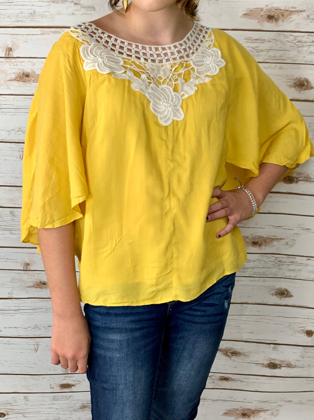 Yellow Top with Crochet Detail