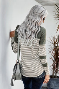 Striped Long Sleeve Top with Patch Pocket
