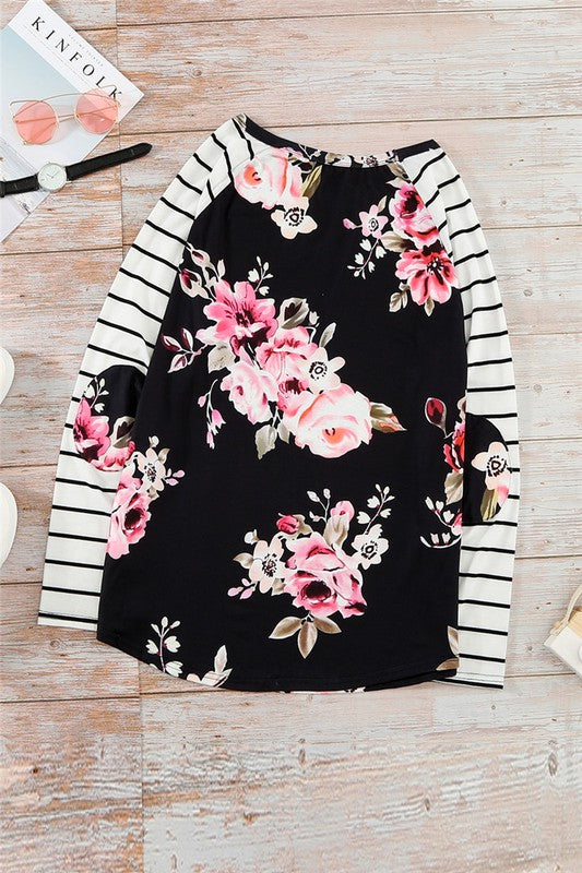 Striped Floral Top - Long Sleeve