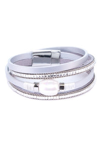 Leather Magnetic Bracelet with Pearl Accent